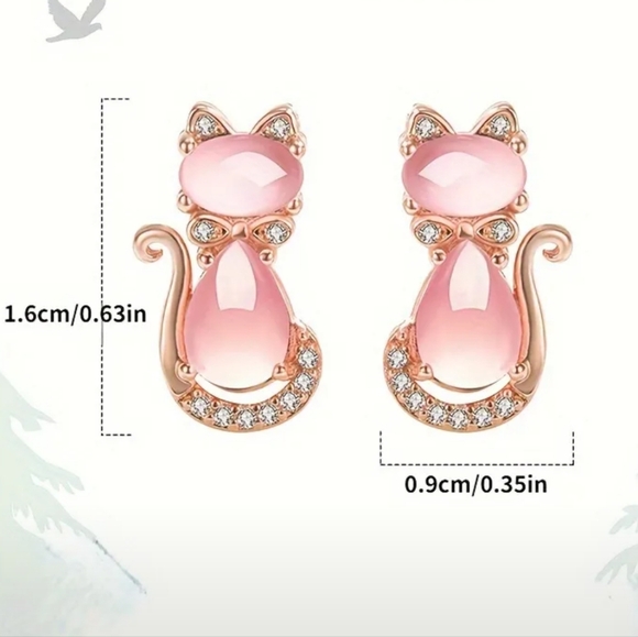 Pink Cat Stud Earrings - Picture 3 of 3